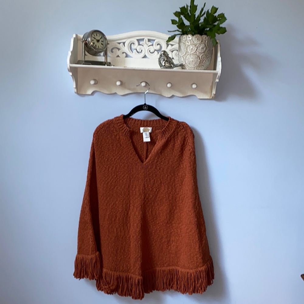 NWOT Talbots 100% Pima cotton poncho In great rust color for fall size L/XL